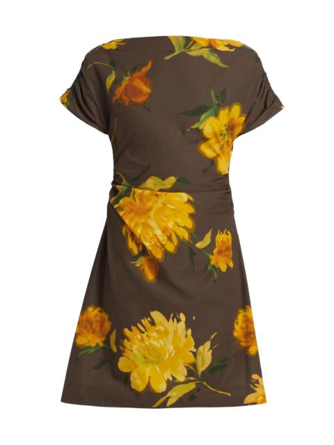 LELA ROSE Women's Floral Ruched Cotton Minidress - Chocolate Multi