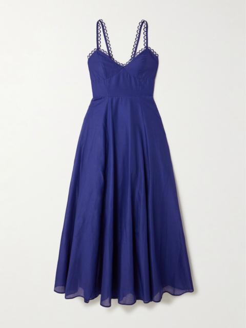 Charo Ruiz Iraso guipure lace-trimmed cotton-blend voile midi dress Navy