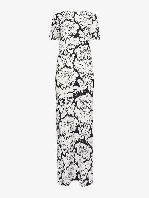 Floral-print round-neck silk maxi dress