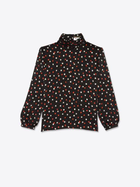 SAINT LAURENT geometric-print turtleneck blouse in silk jacquard