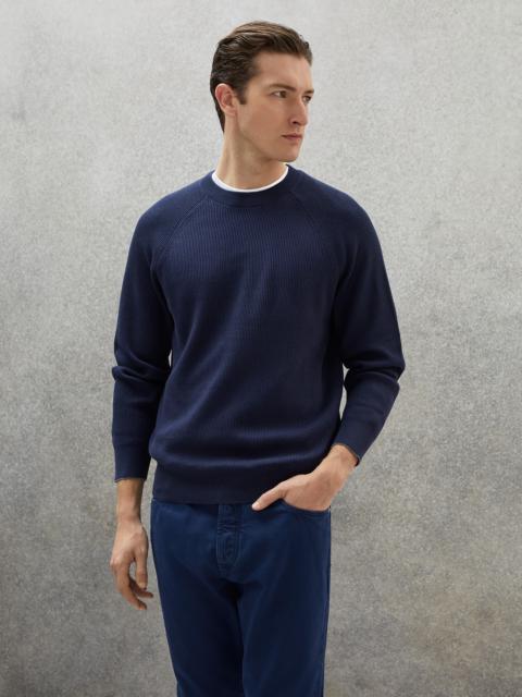 Cotton English rib sweater with raglan sleeves