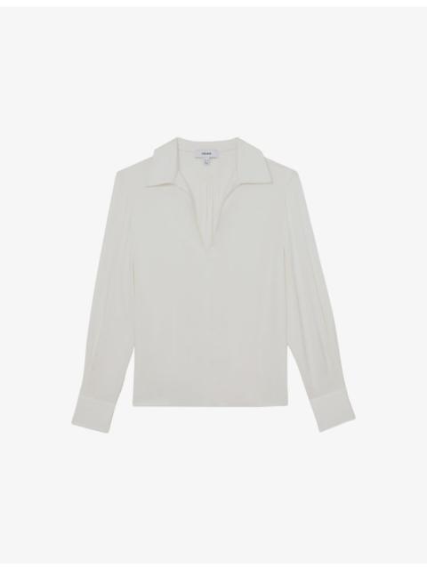 REISS Orla Open-Collar Stretch Silk-Blend Blouse