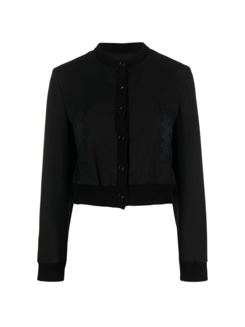 zigzag-embroidered button-up jacket