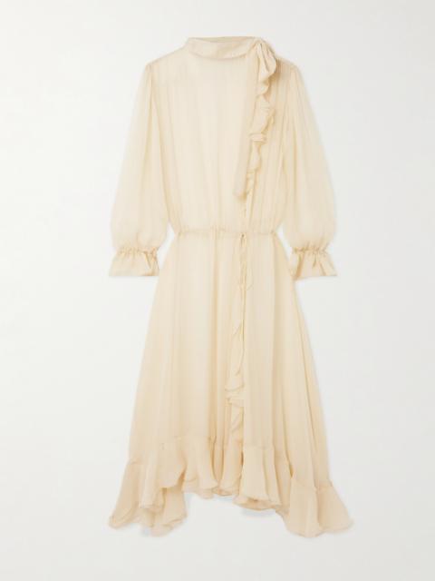 SHARON WAUCHOB Abae Asymmetric Ruffled Silk-mousseline Midi Dress