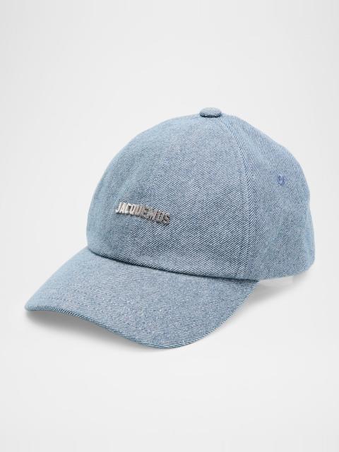 JACQUEMUS Men's The Gadjo Metal-Logo Denim Six-Panel Baseball Cap
