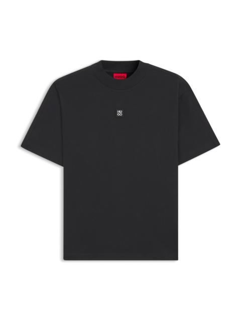 HUGO INTERLOCK-COTTON T-SHIRT WITH GEOMETRIC TAPE