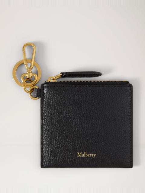 Mulberry Clip Zipped Credit Card Pouch Black Small Classic Grain