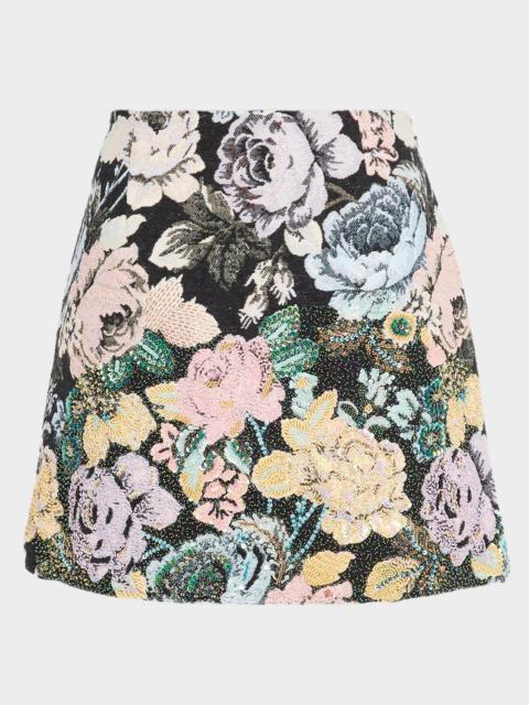 KOBI HALPERIN Ana Beaded Floral Jacquard Mini Skirt