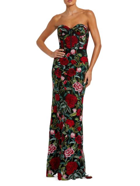 MAC DUGGAL Women's Floral Embroidered Bustier Column Gown - Black Multi