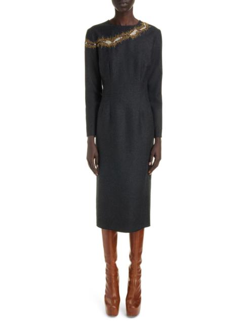 Dries Van Noten Dries Van Noten Delavina Embroidered Wool Blend Flannel Dress in Anthracite 901 at Nordstrom