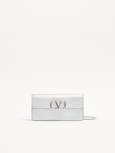 Valentino VLOGO SIGNATURE METALLIC GRAINY CALFSKIN WALLET WITH CHAIN