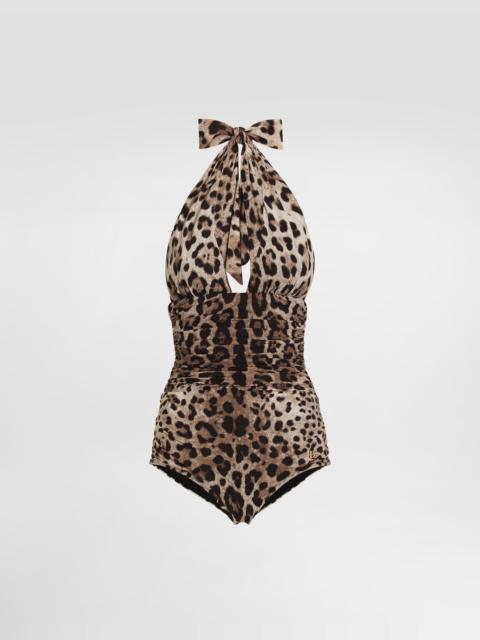 Dolce & Gabbana Leopard-print one-piece swimsuit with plunging neckline