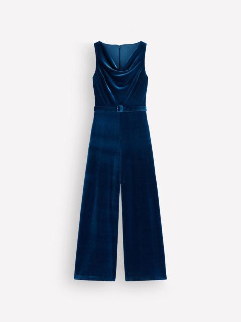 BODEN Cowl Neck Velvet Jumpsuit-Deep Aurora Blue
