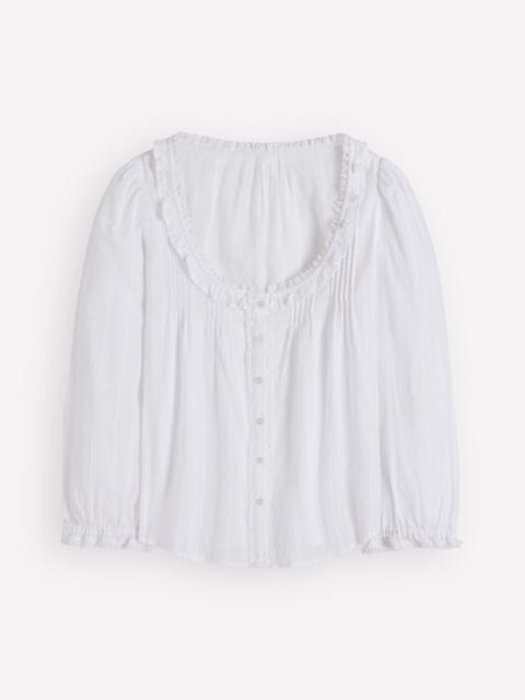 BODEN Scoop Neck Ruffle Top-White