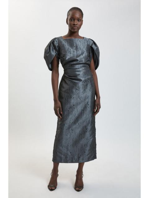 KAREN MILLEN Taffeta Twill Puff Sleeve Midi Dress