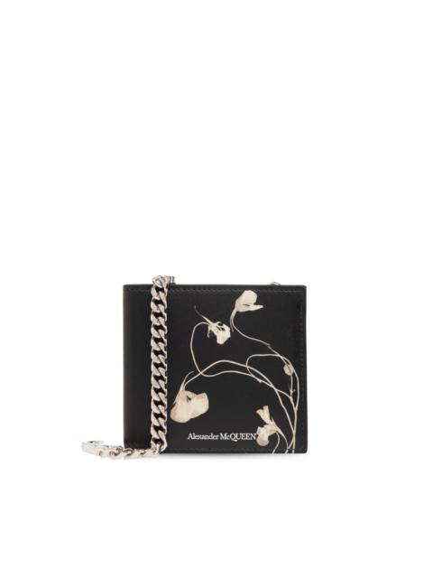 floral-print leather chain wallet