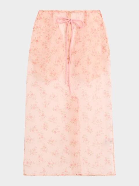Simone Rocha Rose Sheer Frayed Chiffon Midi Skirt