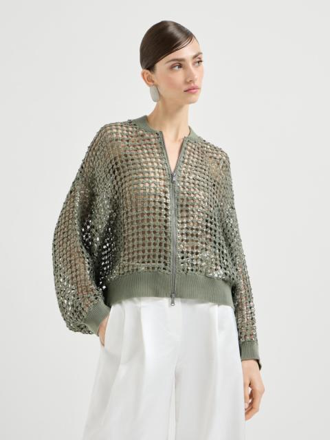 Brunello Cucinelli Dazzling net embroidery cardigan in silk and linen