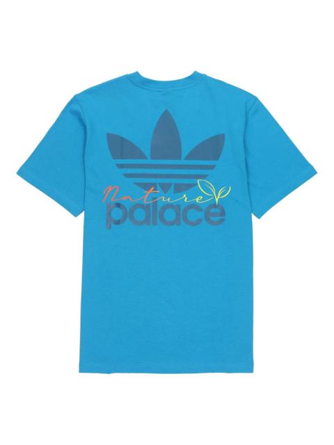 Men's adidas originals x PALACE Crossover SS22 Back Logo Printing Short Sleeve Blue T-Shirt HM9199