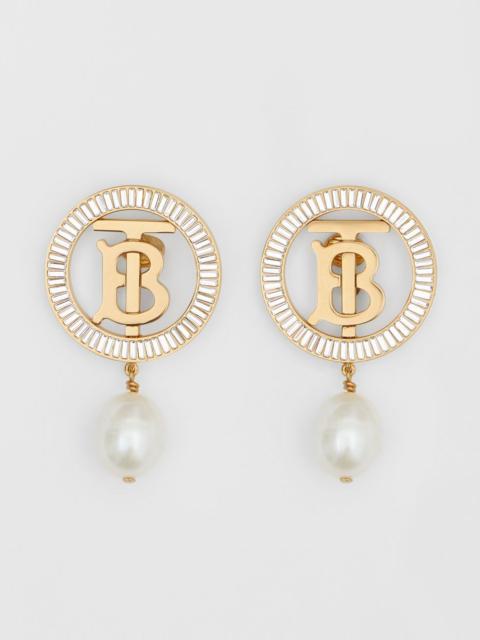 Burberry Pearl Detail Gold-plated Monogram Motif Earrings