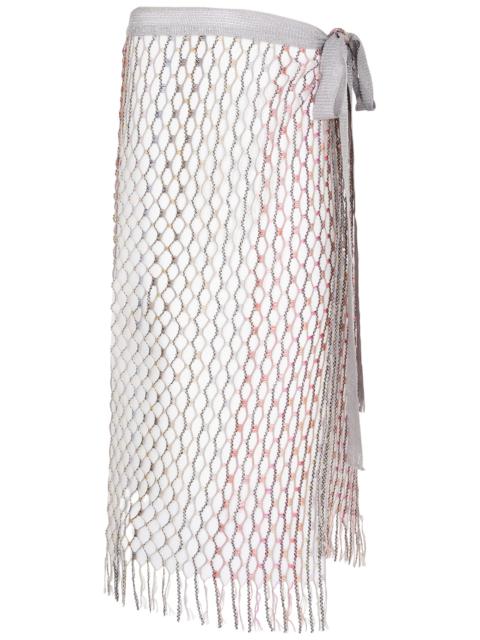 Sequin-embellished metallic open-knit sarong