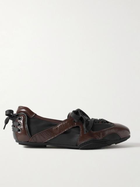 Acne Studios Paneled smooth and patent-leather sneakers Brown