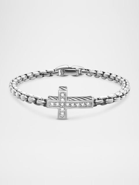 DAVID YURMAN Men's Silver Diamond Cross Station Bracelet