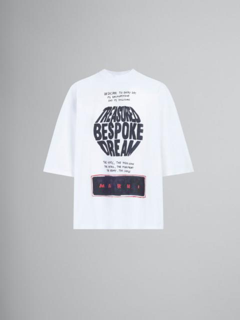 Marni WHITE BIO COTTON T-SHIRT WITH MAXI SLOGAN PRINT