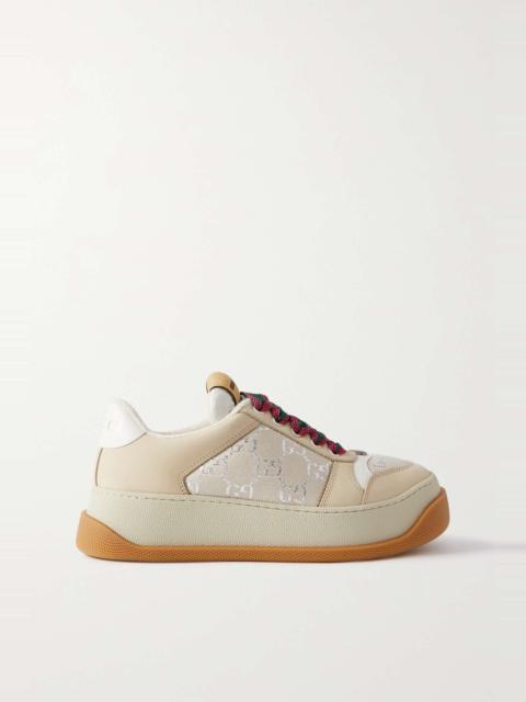 Screener rubber, leather and metallic canvas-jacquard sneakers