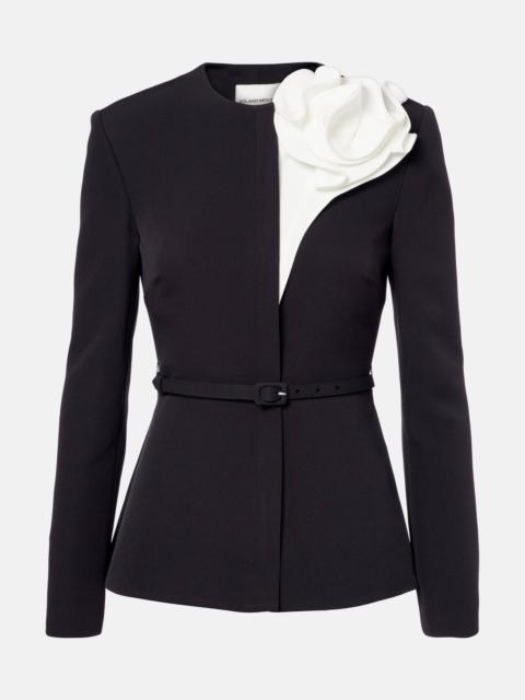 ROLAND MOURET Floral-appliqué peplum crêpe blazer