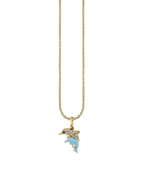 SYDNEY EVAN Women's Under The Sea 14K Yellow Gold, 0.03 TCW Diamond & Enamel Dolphin Family Pendant Necklace - Y
