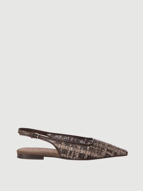 Brunello Cucinelli Precious check embroidery slingback flats in suede