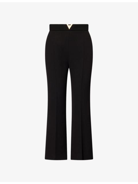 Valentino Straight-Leg Logo-Hardware Wool Trousers