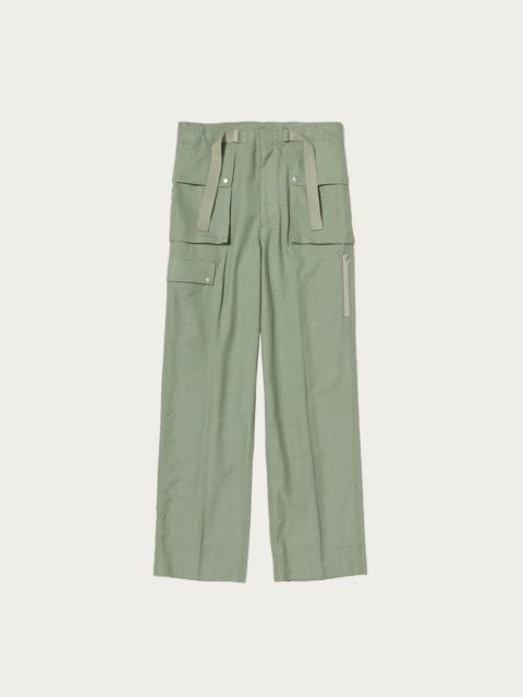 Wool Herringbone Cargo Pants - Olive