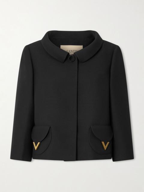 Valentino Button-detailed embellished wool and silk-blend crepe jacket Black