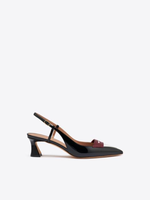 MALONE SOULIERS Suze 45 Black & White Patent Slingback Pumps