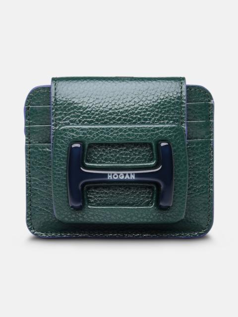 HOGAN Plexi card holder in green leather