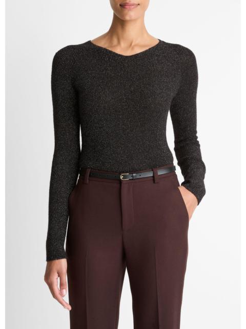Vince Metallic Ribbed High V-Neck Sweater