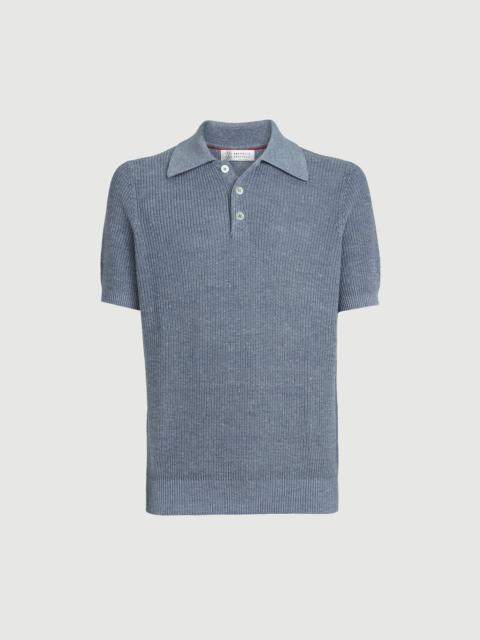 Brunello Cucinelli Linen and cotton half English rib knit polo
