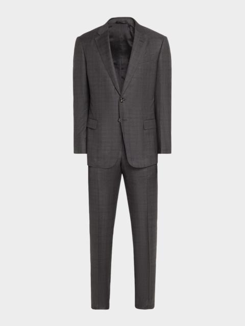 GIORGIO ARMANI 남자의 솔질한 모직 Plaid 고전적인 적당한 한 벌