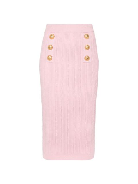 decorative-buttons ribbed pencil skirt