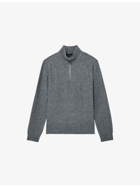REISS Textured Half-Zip Stretch-Woven Jumper