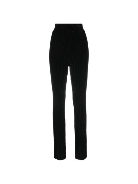 high-waisted ribbed straight trousers