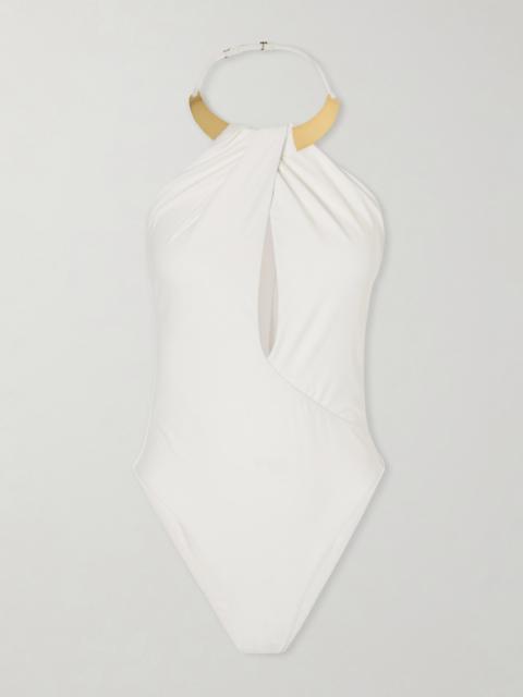 SIMKHAI Bindi Embellished Cutout Swimsuit