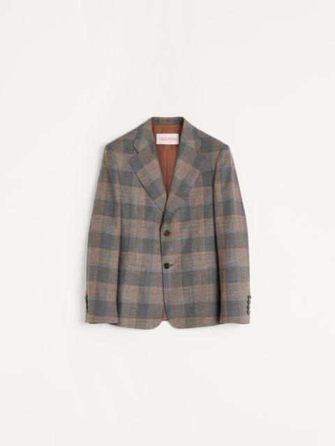 Valentino VALENTINO SINGLE-BREASTED LINEN JACKET WITH CHECK PATTERN