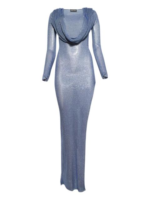 David Koma cowl-neck rhinestone gown