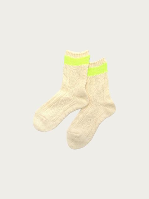 Kapital 56 Yarns Cable Knit Neon-Line Socks - White