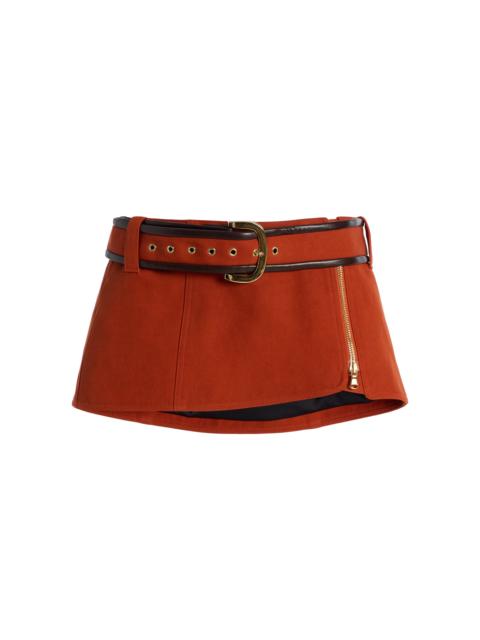 LaQuan Smith Belted Cotton-Blend Mini Skirt orange