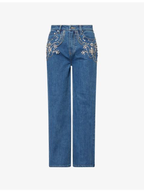 SIMKHAI Jude Embellished Cropped Denim Jeans