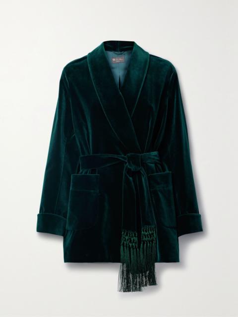 Loro Piana Raniya belted macramé-trimmed cotton-blend velvet jacket Dark green